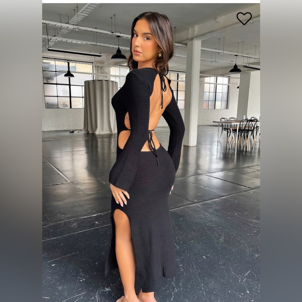 THATS SO FETCH black midi open back dress